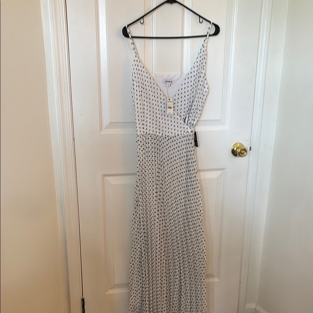 Elegant White and Black Polka Dot Dress